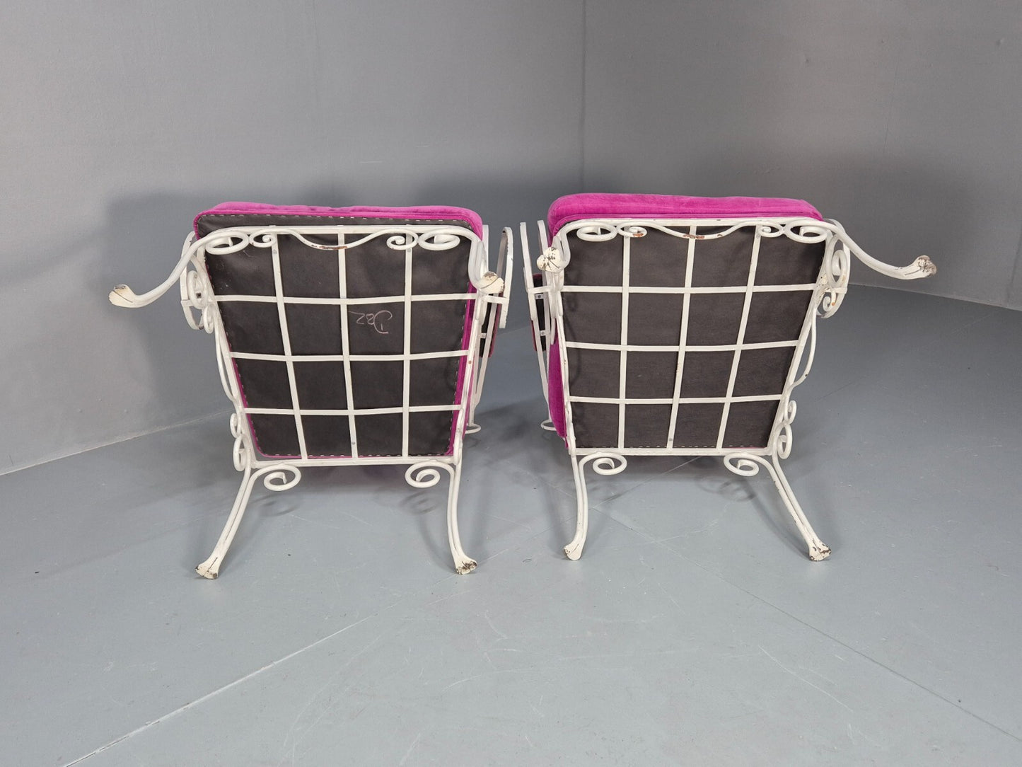 2 Vintage Pink Velvet and Wrought Iron 1950s Chairs French Orangery EB9677 VCLO - UKDK FURNITURE
