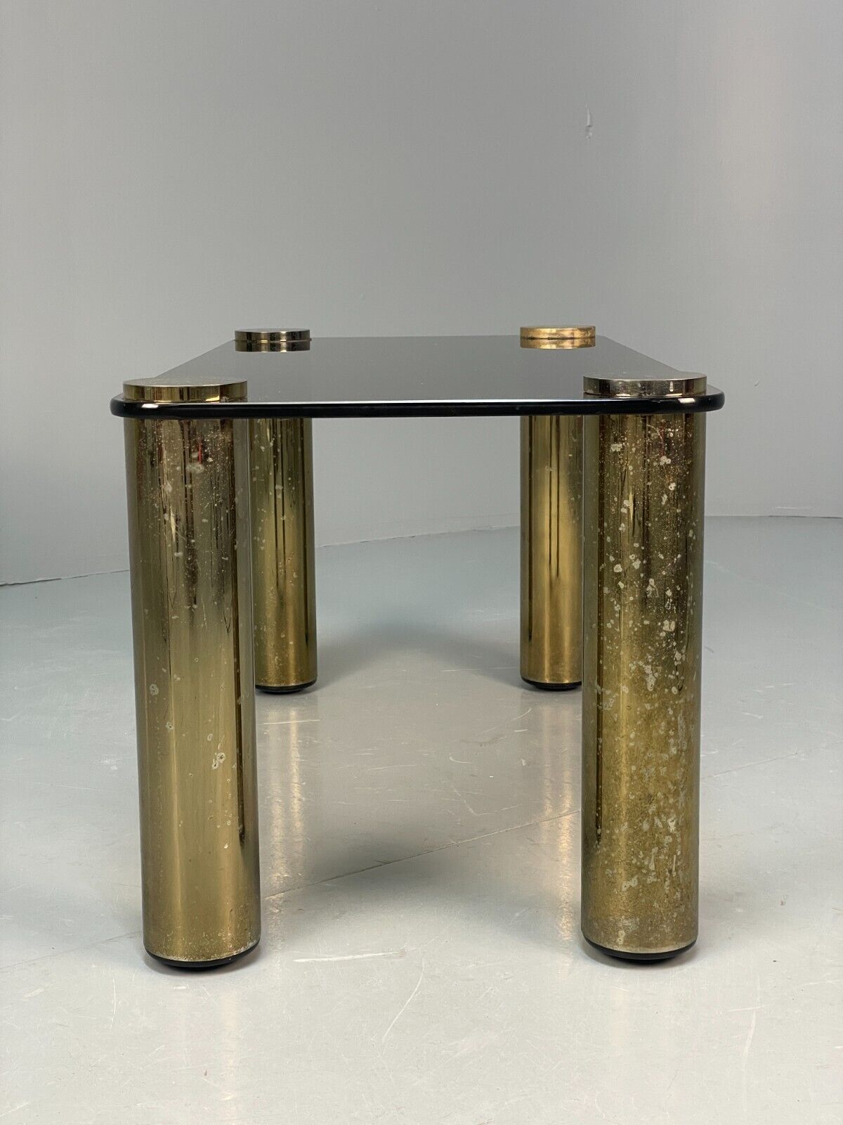 Vintage Rectangular Coffee Table Brass & Smoked Glass Zanuso Style EB8687 MWOO - UKDK FURNITURE
