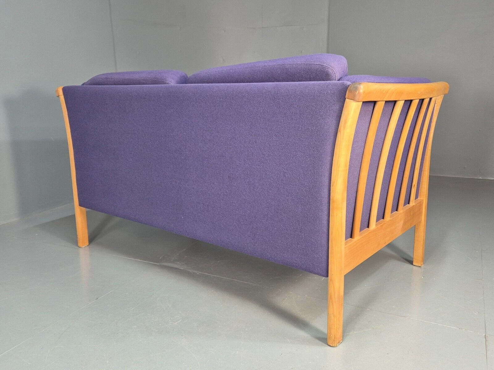 Vintage 2 Seat Sofa Purple Wool Beech End Stouby 1980s Retro MCM EB8575 M2SS - UKDK FURNITURE