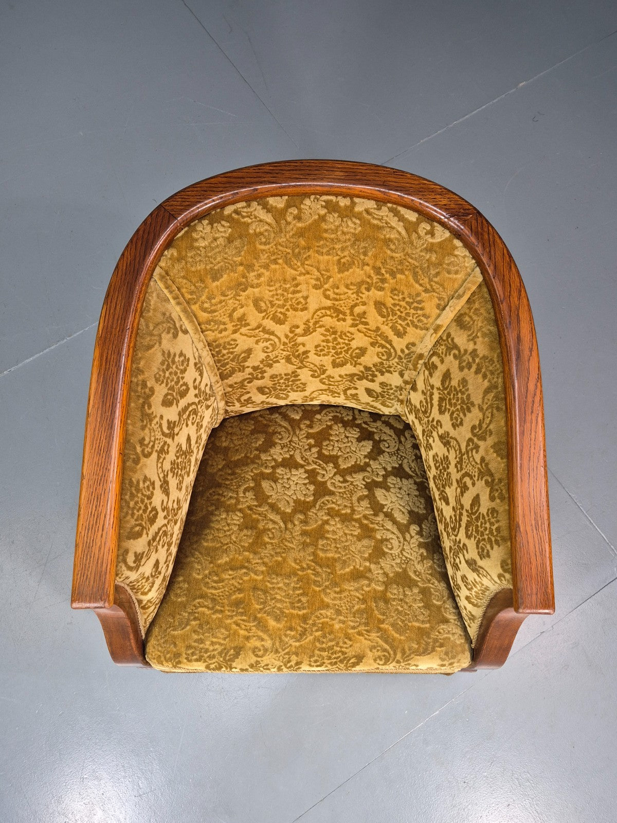 Art Deco Tub Chair Danish Vintage Gold Moquette Tassels Oak Frame EB10753 VCLO16