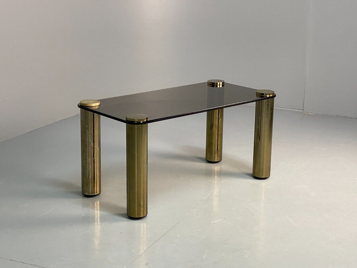Vintage Rectangular Coffee Table Brass & Smoked Glass Zanuso Style EB8687 MWOO - UKDK FURNITURE