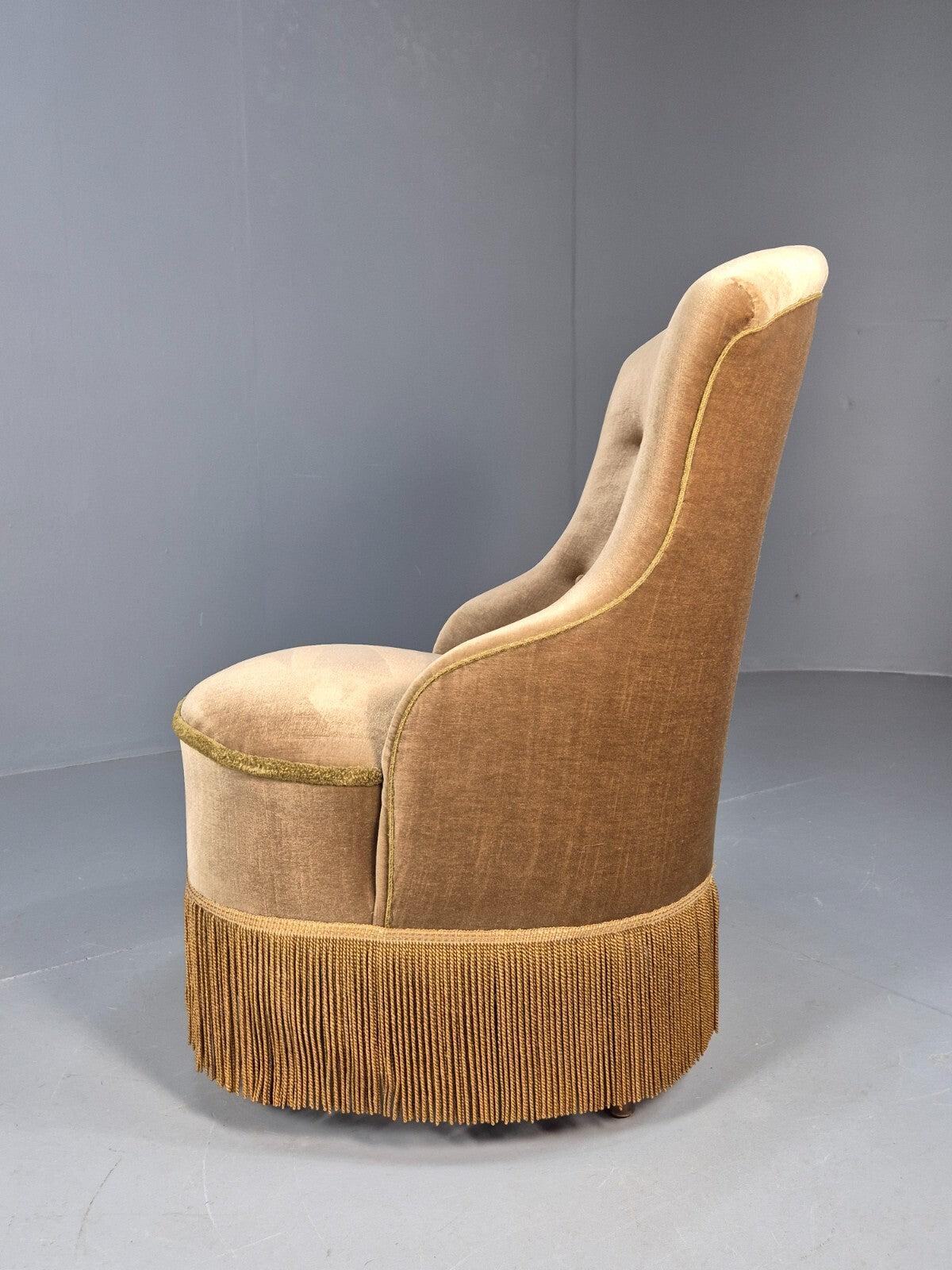 Vintage Danish Taupe Velour Cocktail or Parlour Chair Antique EB9608 VCLO - UKDK FURNITURE
