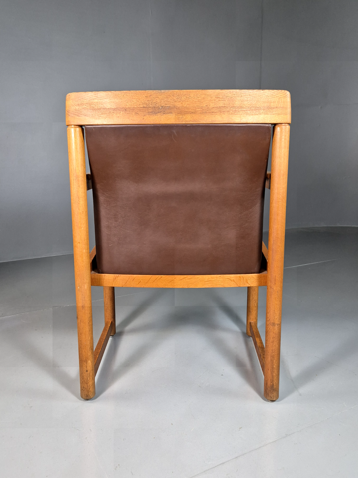 Vintage Swedish Elbow Chair Brown Leather Oak Frame Lundquist MCM EB7069 MNOR - UKDK FURNITURE