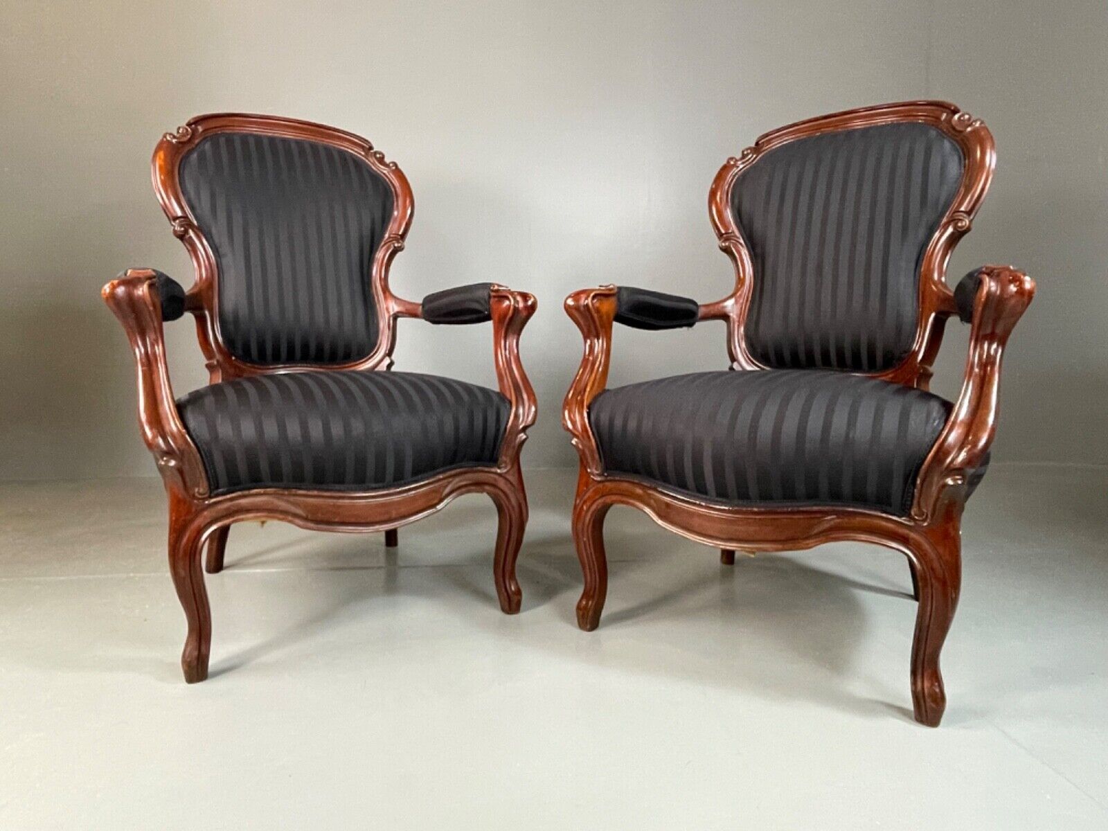 EB4818 Two Danish Balloon back Mahogany Framed Chairs, Antique, Vintage VCAR - UKDK FURNITURE