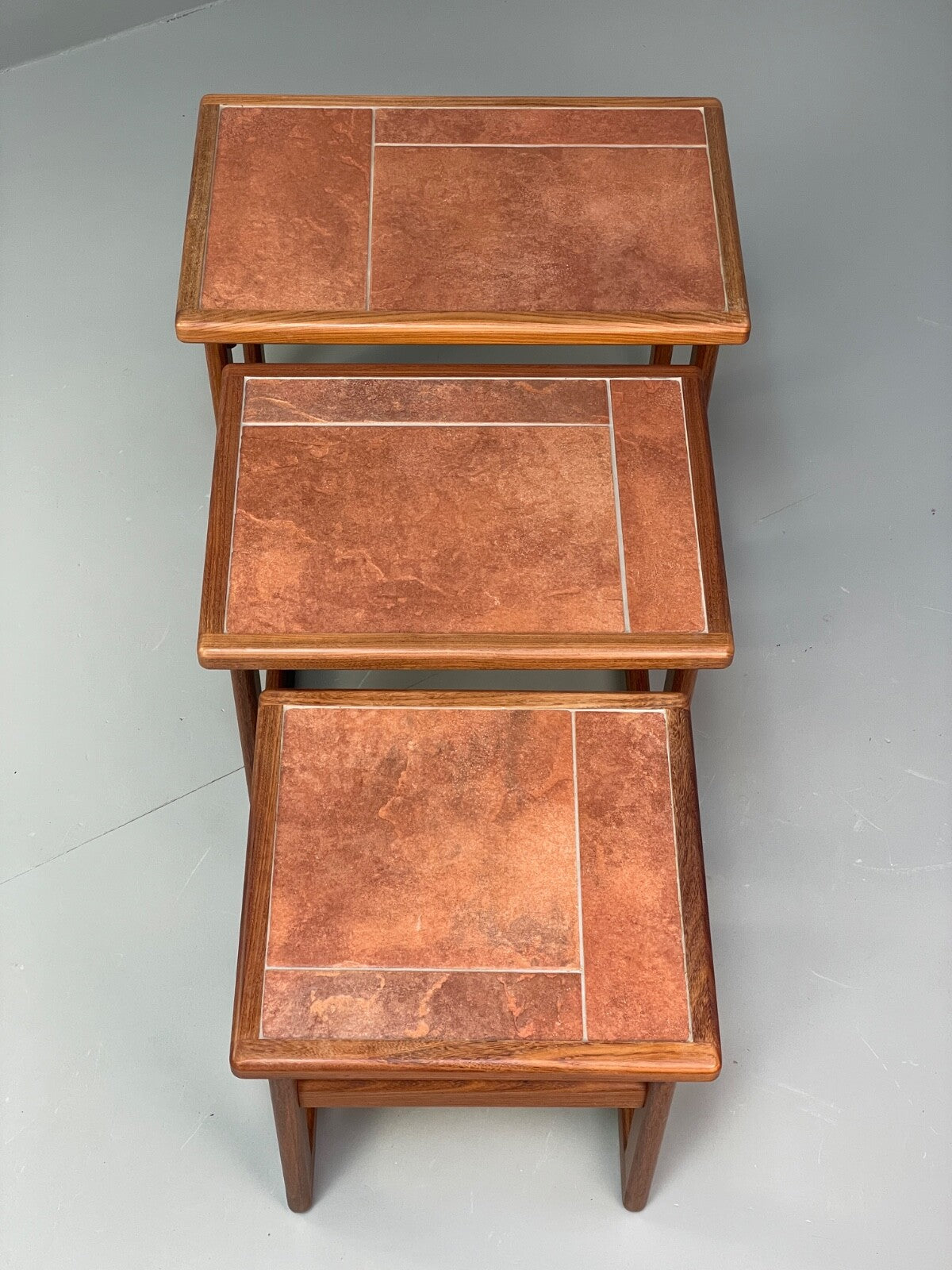 Vintage Teak Nesting Tables Tile Topped 1970s Retro Design EB9757 MWOO - UKDK FURNITURE