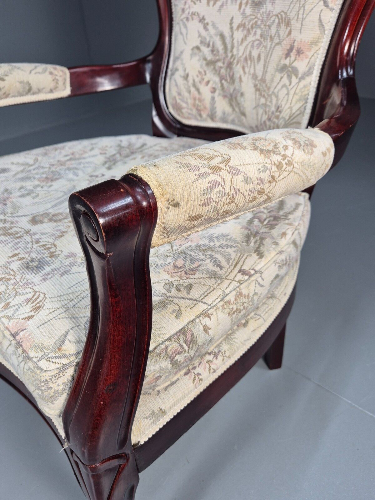 Vintrage Danish Lounge Chair Floral Cotton Antique French Style EB8927 VCLO - UKDK FURNITURE