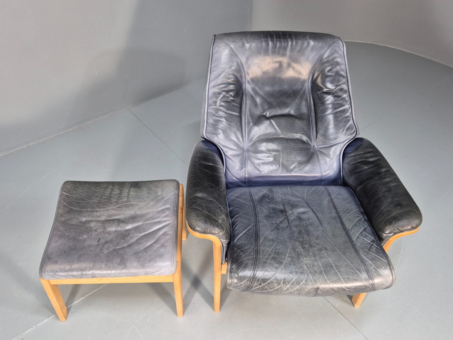 Mogens Hansen Leather Chair and Footstool Vintage Danish Design 1990 EB9270 MNOR - UKDK FURNITURE