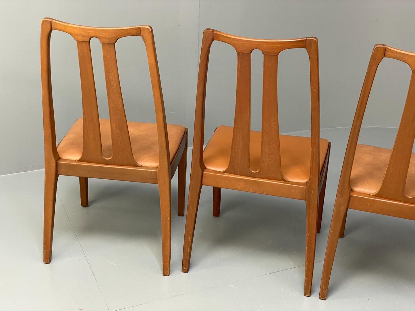 Vintage Nathan Tan Dining Chairs Set Of 4 Vinyl Mahogany 1970s EB9728 MDIN - UKDK FURNITURE