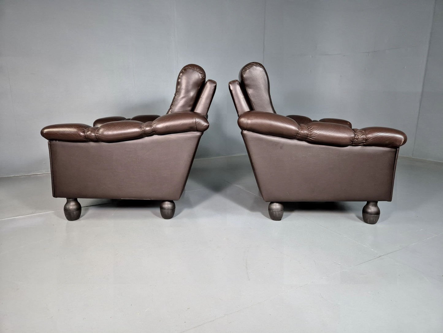 2 Vintage Danish Lounge Chairs Brown Leather Vinyl Retro MCM 1970s EB7177 MNOR - UKDK FURNITURE