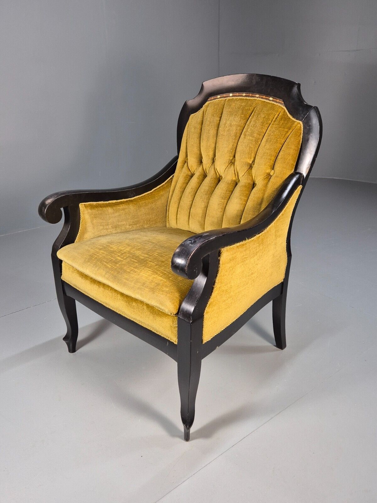 Vintage danish Lounge Chair Gold Velour Wood Frame Empire Style EB8933 VCLO - UKDK FURNITURE