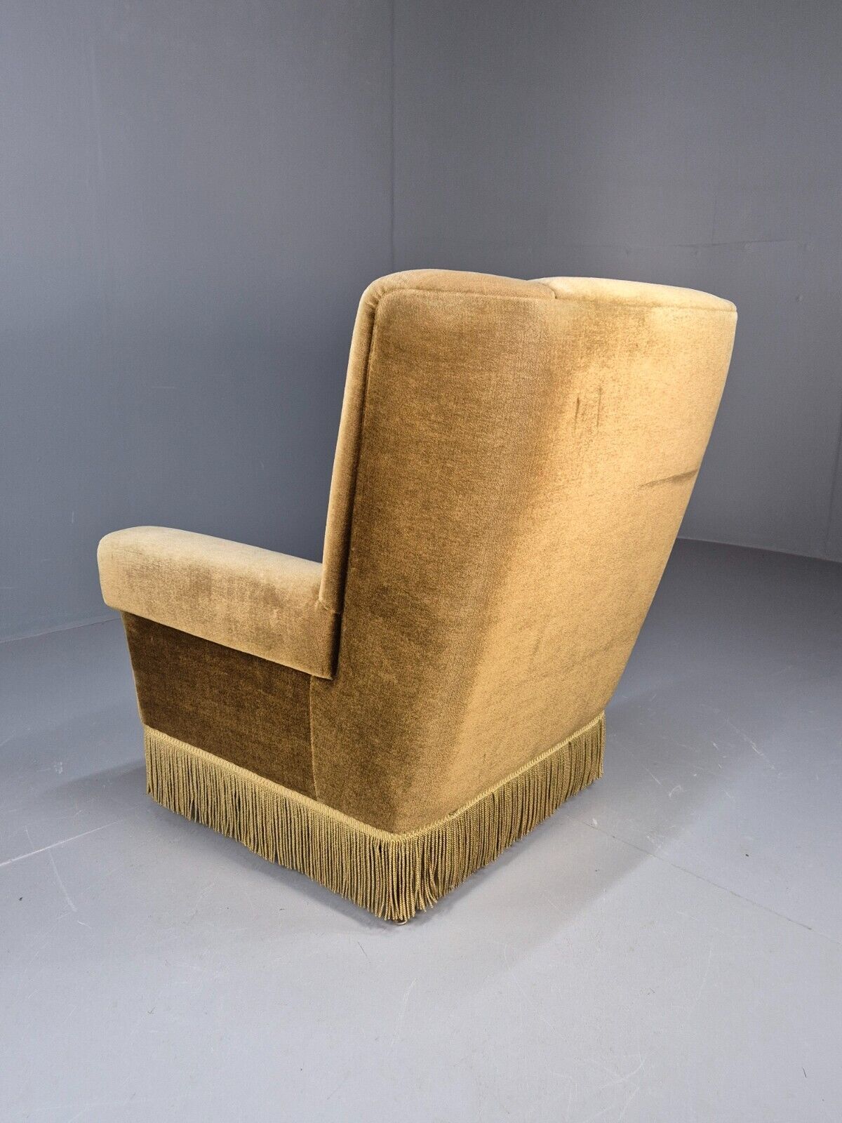 Vintage Danish Mid Century Lounge Chair Green Velour and Tassels MCM EB9041 MNOR - UKDK FURNITURE
