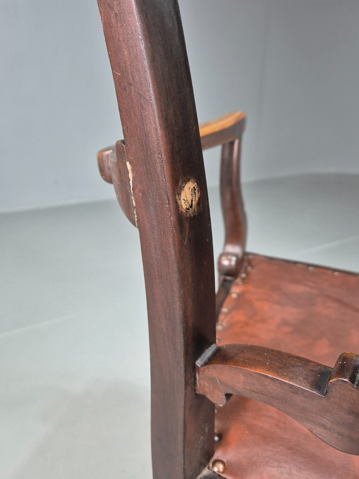 Vintage Elbow Carver Chair Vinyl Mahogany Inlay Antique EB7798 VCAR - UKDK FURNITURE
