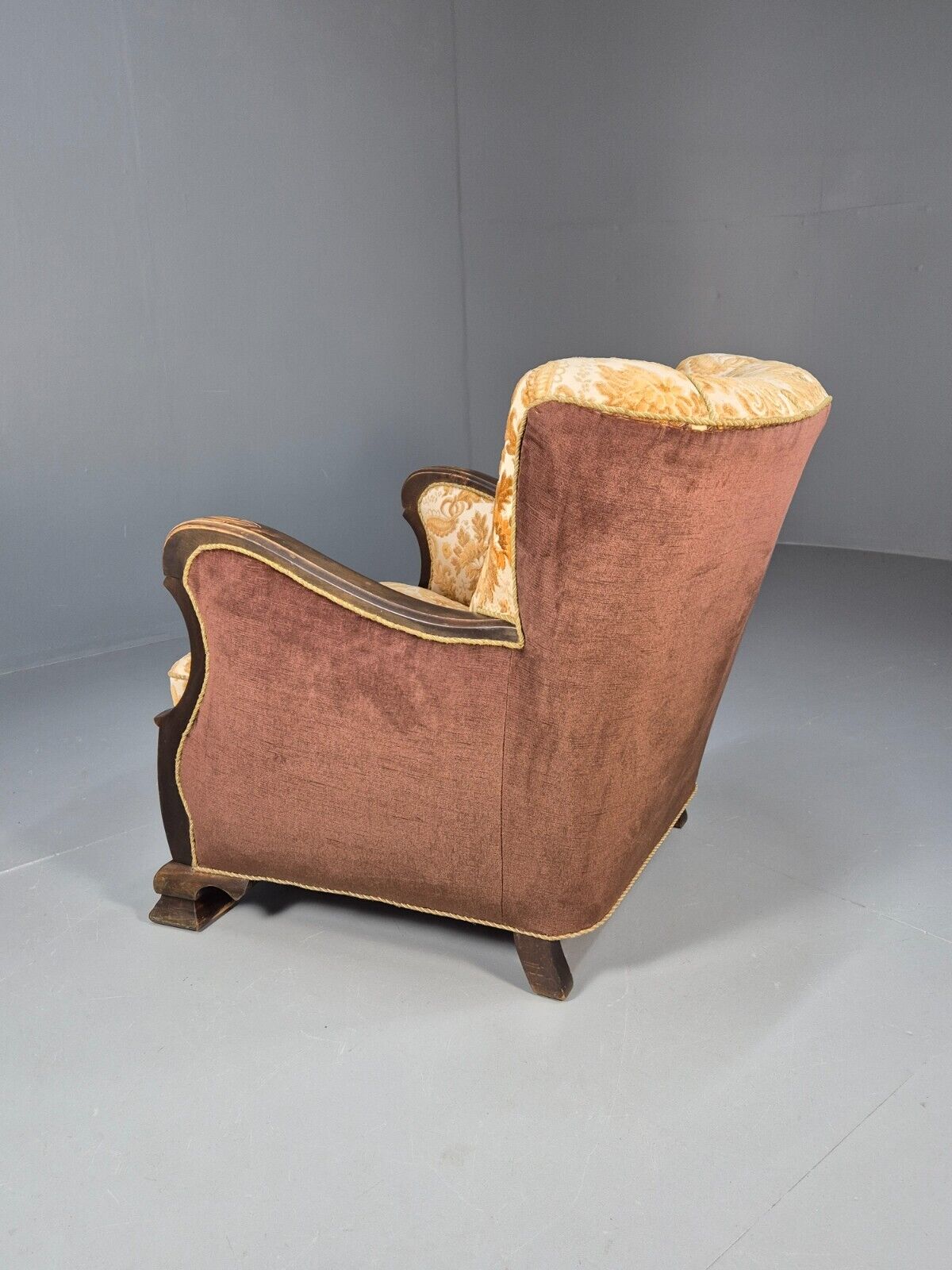Vintage Danish Lounge Chair Oranges and browns Carved Wood 1950s EB8931 VCLO - UKDK FURNITURE