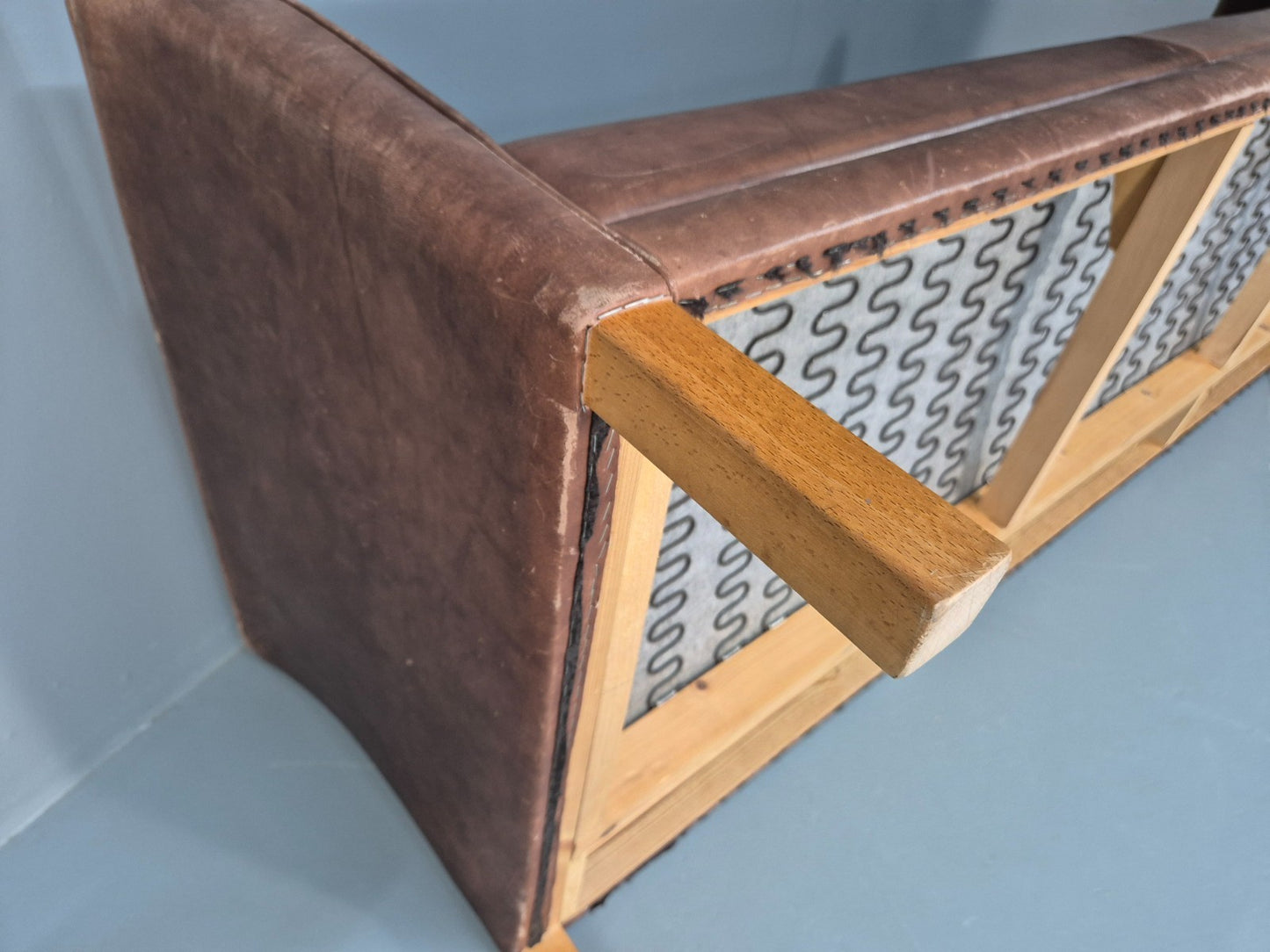 Retro Three Seater Sofa Brown Leather Danish Mid Century Design 70s EB10106 M3SS10