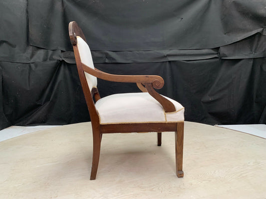 Danish Beech & White Fabric High Backed Chair Vintage Antique Lounge EB2493 VCAR - UKDK FURNITURE