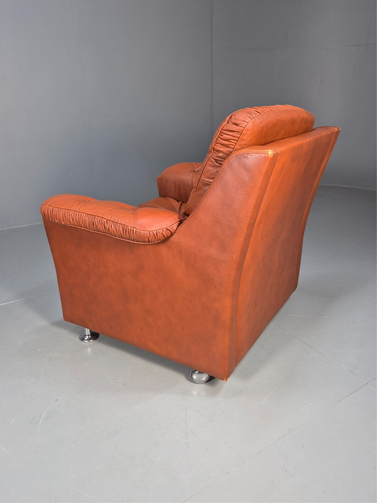 Vintage Danish Lounge Char Tan Leather 1970s Retro MCM EB8478 MNOR - UKDK FURNITURE