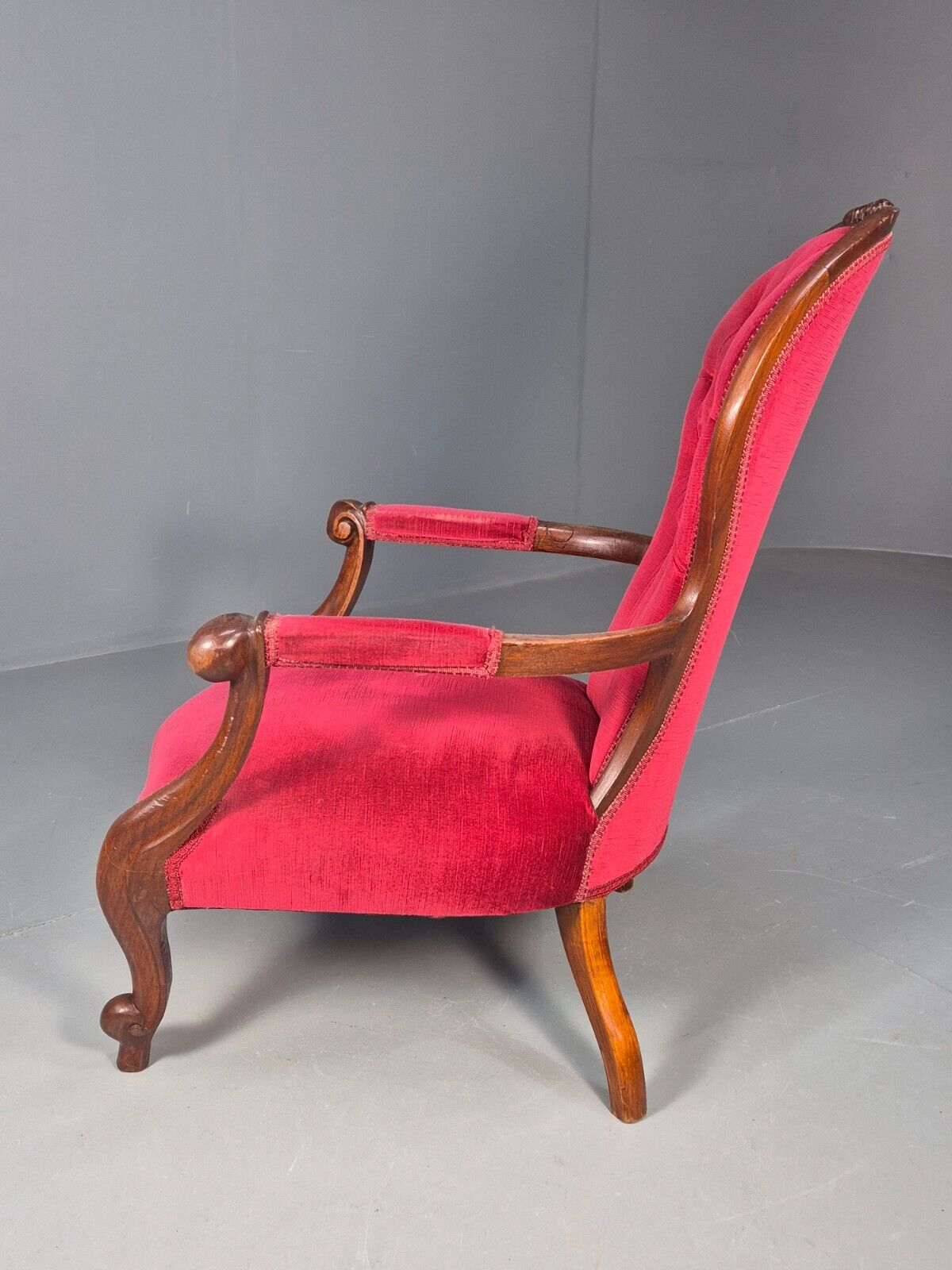 Vintage Fauteuil Chair Red Buttoned Velour Mahogany Antique 1900s EB8440 VCAR - UKDK FURNITURE