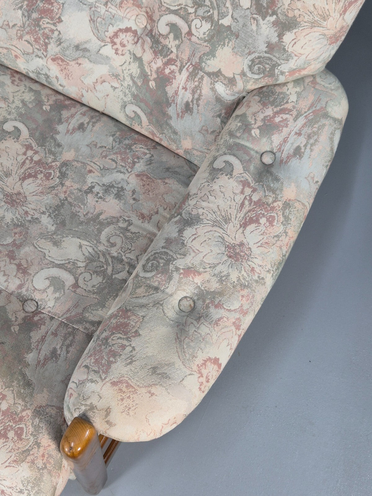 Vintage 1970s Wood Frame 3 Seat Sofa Floral Cotton Upholstery Retro EB9474 M3SS - UKDK FURNITURE