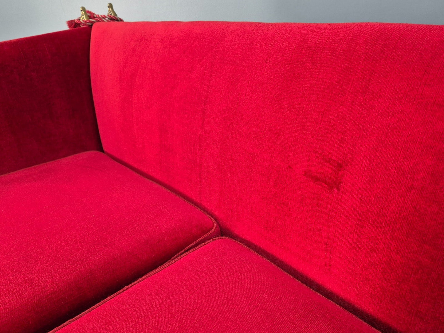 Vintage Danish Knowle Sofa Red Velour Cream Reversible Cushions 60s EB9648 V2SS - UKDK FURNITURE