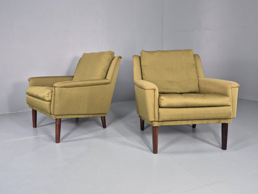 2 Vintage Mid Century Lounge Chairs 1960s Danish Green Cotton EB11334 MNOR1