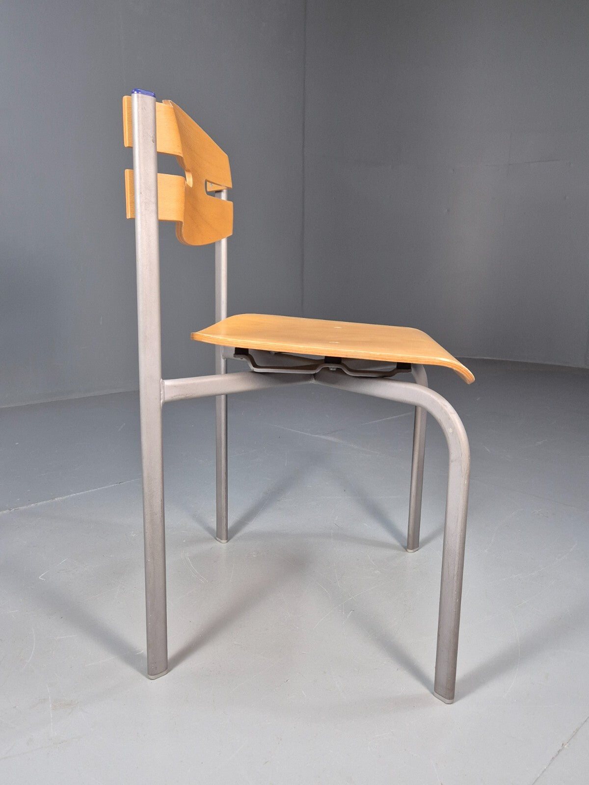 Vintage Danish Industrial Chair Grey Metal Frame Plywood Seat Retro EB9479 MSTA - UKDK FURNITURE