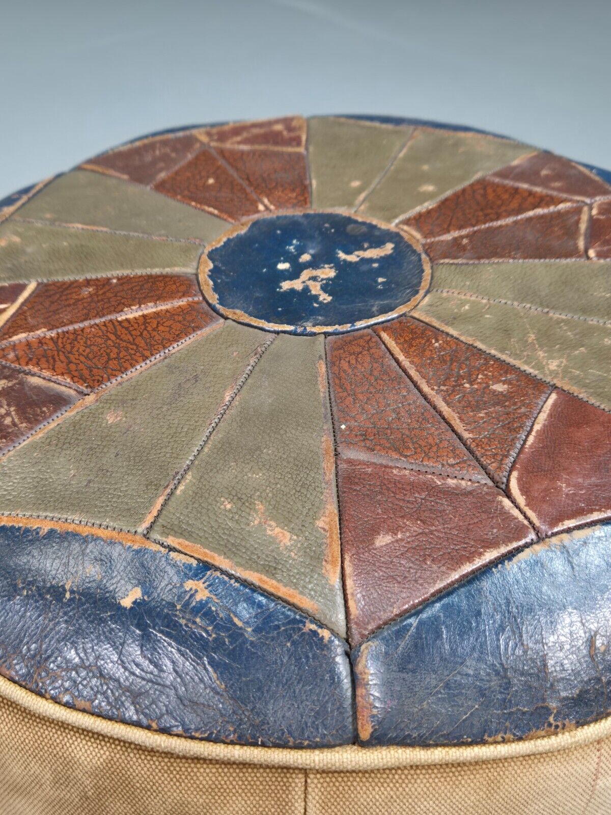 Vintage Leather Footstool Pouffe Suede 1960s Retro EB7584 MFOO - UKDK FURNITURE
