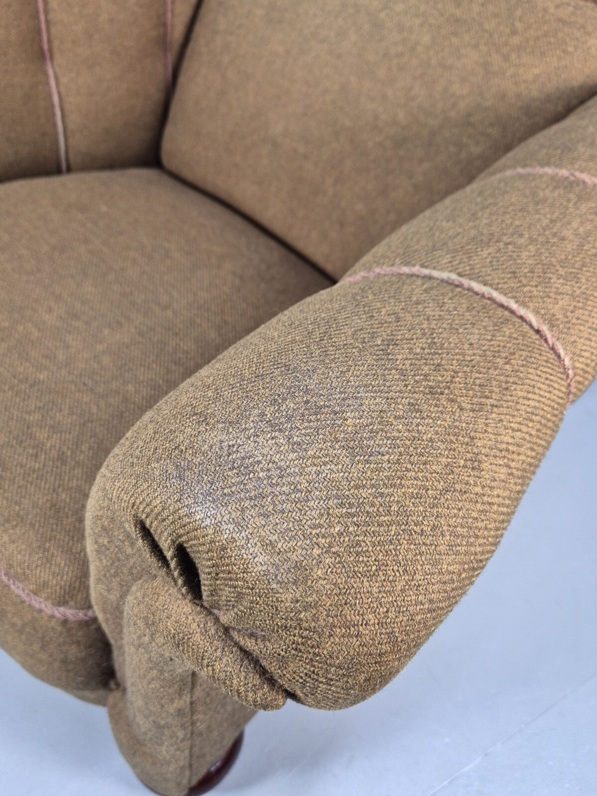 Vintage Danish Lounge Chair Green Wool Upholstery Bun Feet 1920s EB9006 VCLO - UKDK FURNITURE