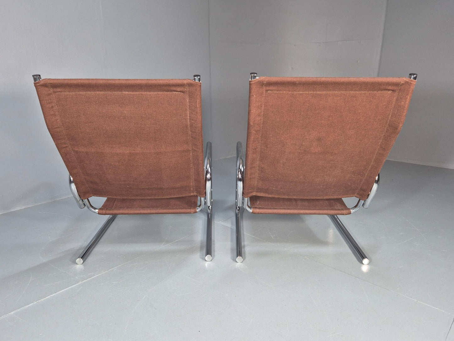 2 1970s Chrome Tube Lounge Chairs New Upholstery Retro Mid Century EB10617 MNOR15