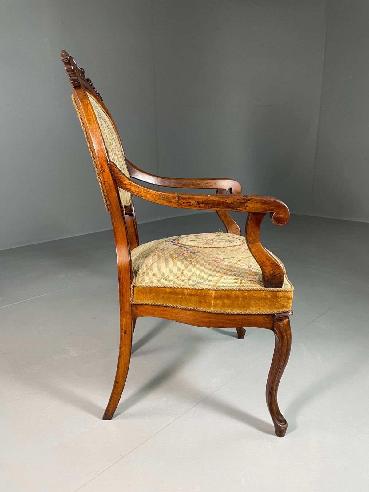 Vintage Danish Fauteuil Chair Mahogany Floral Tapestry Antique EB6453 VCLO - UKDK FURNITURE
