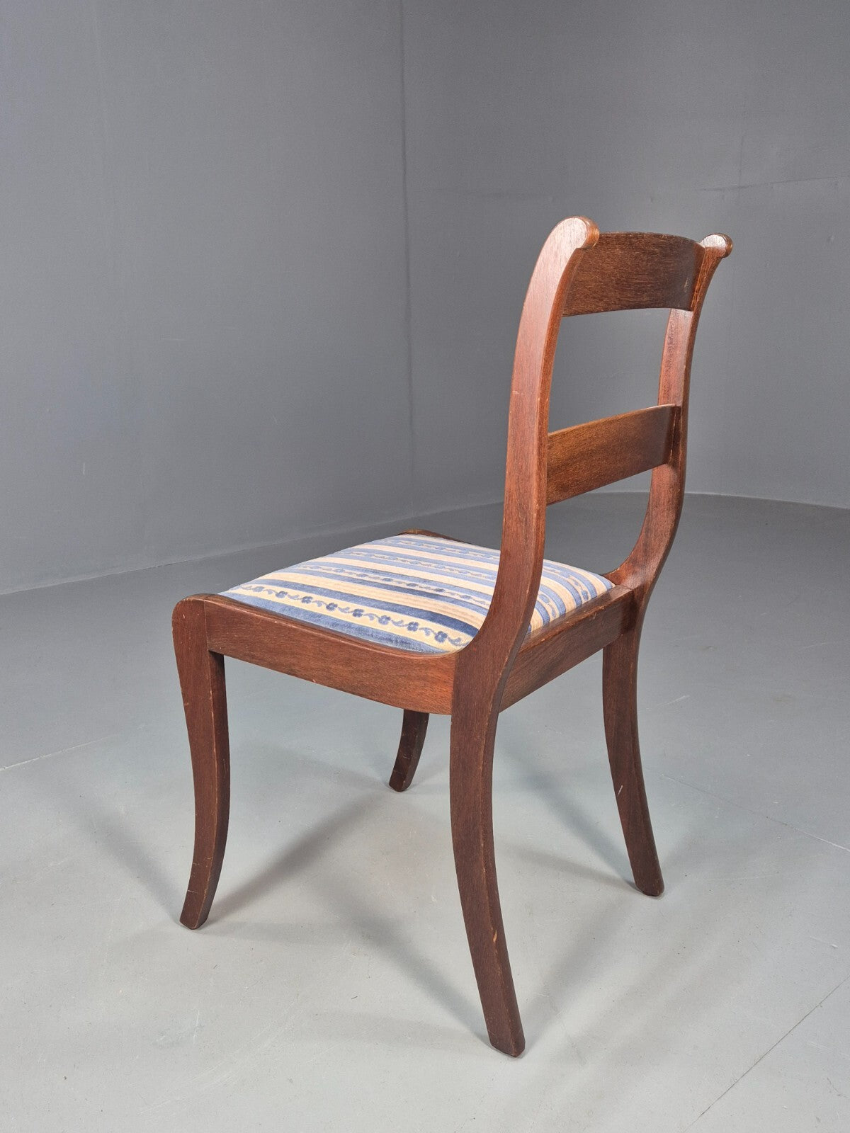 Vintage Danish Dining Chair Blue Striper Mahogany Georgian 20th C EB1479 VDIN - UKDK FURNITURE
