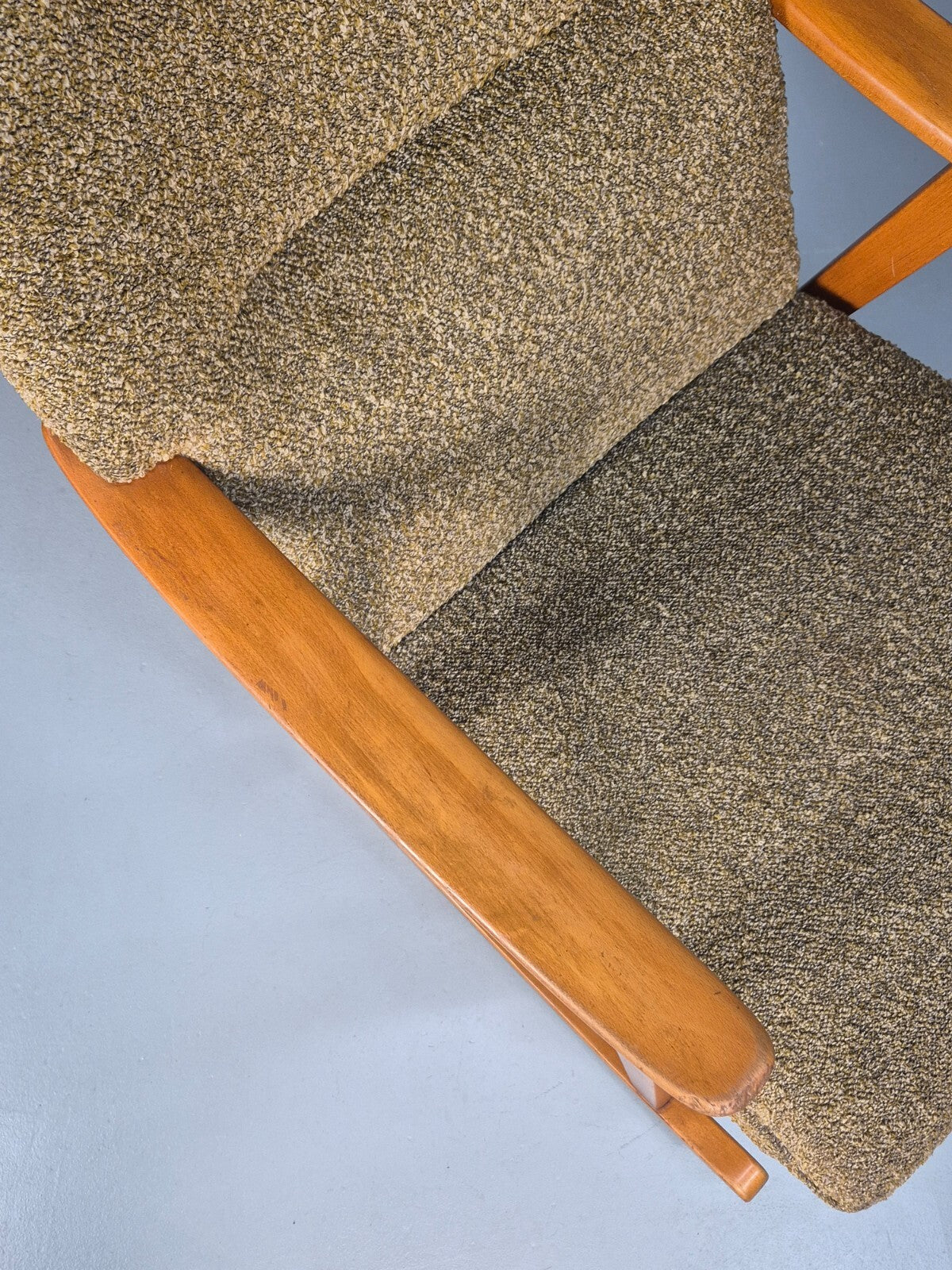 Mid Century Rocking Chair Olive Brown Wool Fabric Beech Frame 1950s EB9595 MNOR - UKDK FURNITURE
