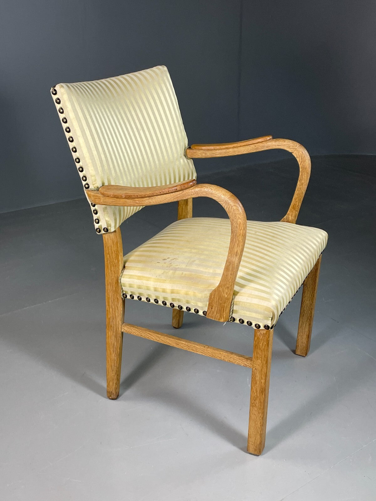 Vintage Danish Desk Chair Green Stripe Oak Frame 1950s Retro MCM EB6706 MDIN - UKDK FURNITURE