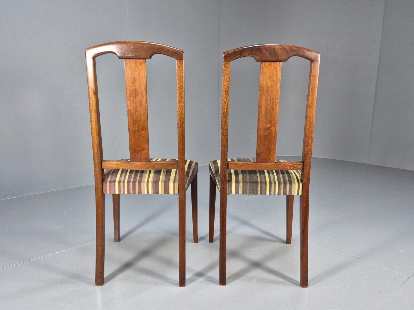 2 Vintage Dining Chairs Stripe Upholstery Boxwood Inlay 1920s EB8852 VDIN - UKDK FURNITURE