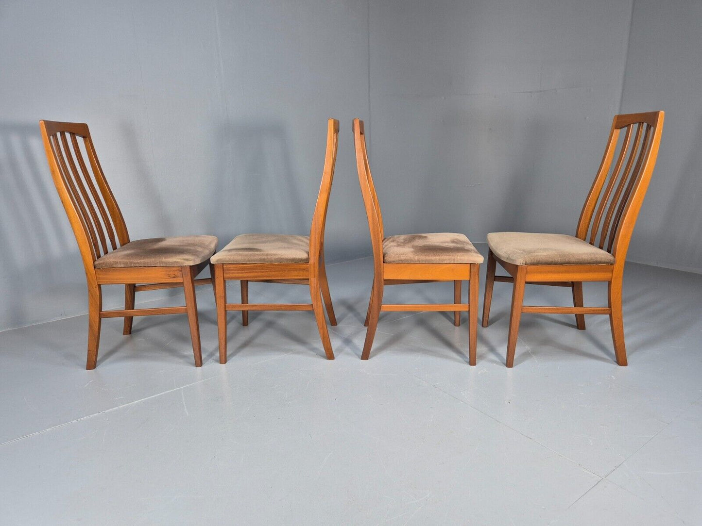 4 Vintage teak Dining Chairs High Back William Lawrence Brown Pads EB9392 MDIN - UKDK FURNITURE