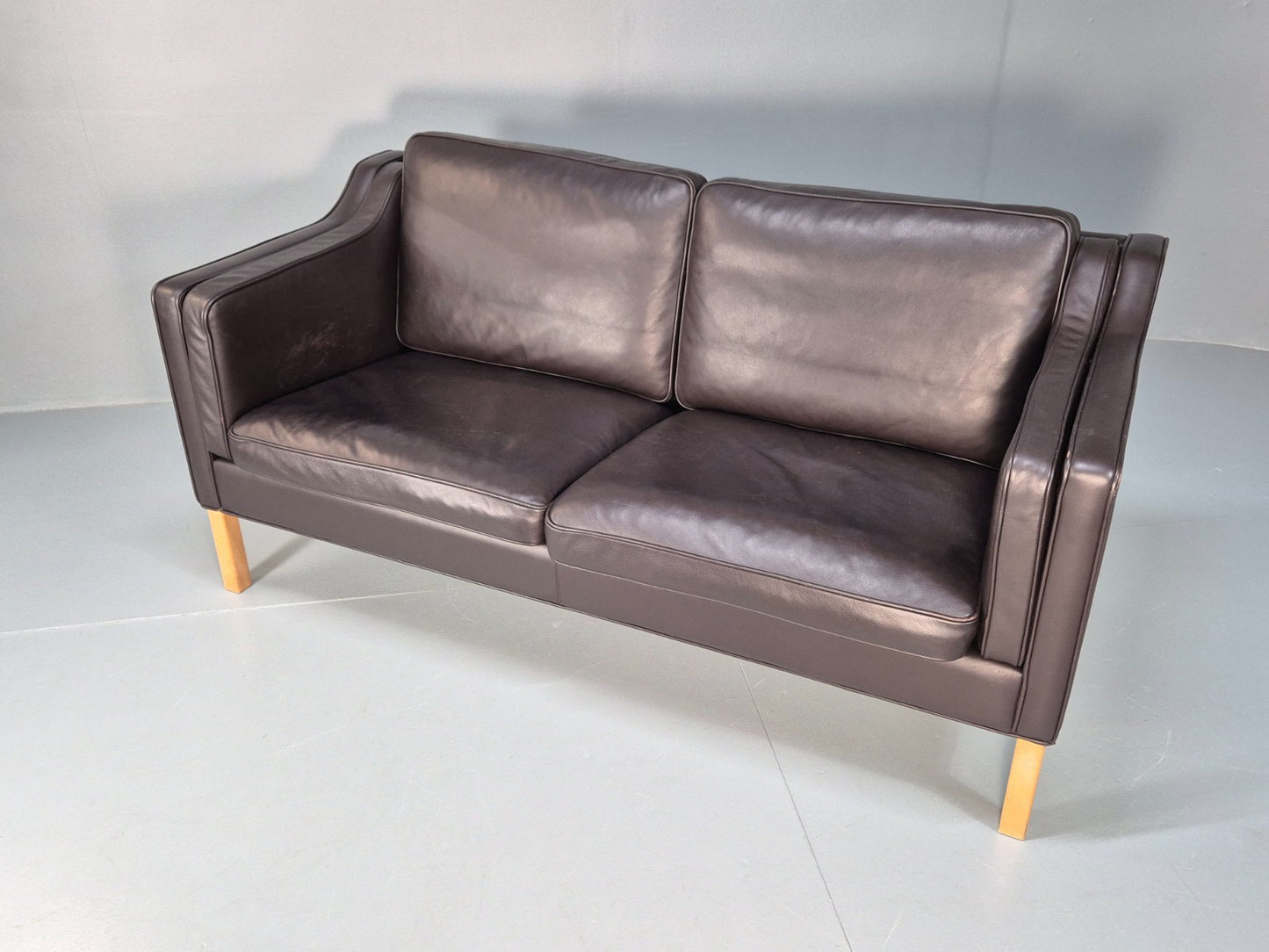 Mid Century Two Seater Sofa Danish Black Leather Mogensen Vintage  EB10107 M2SS6