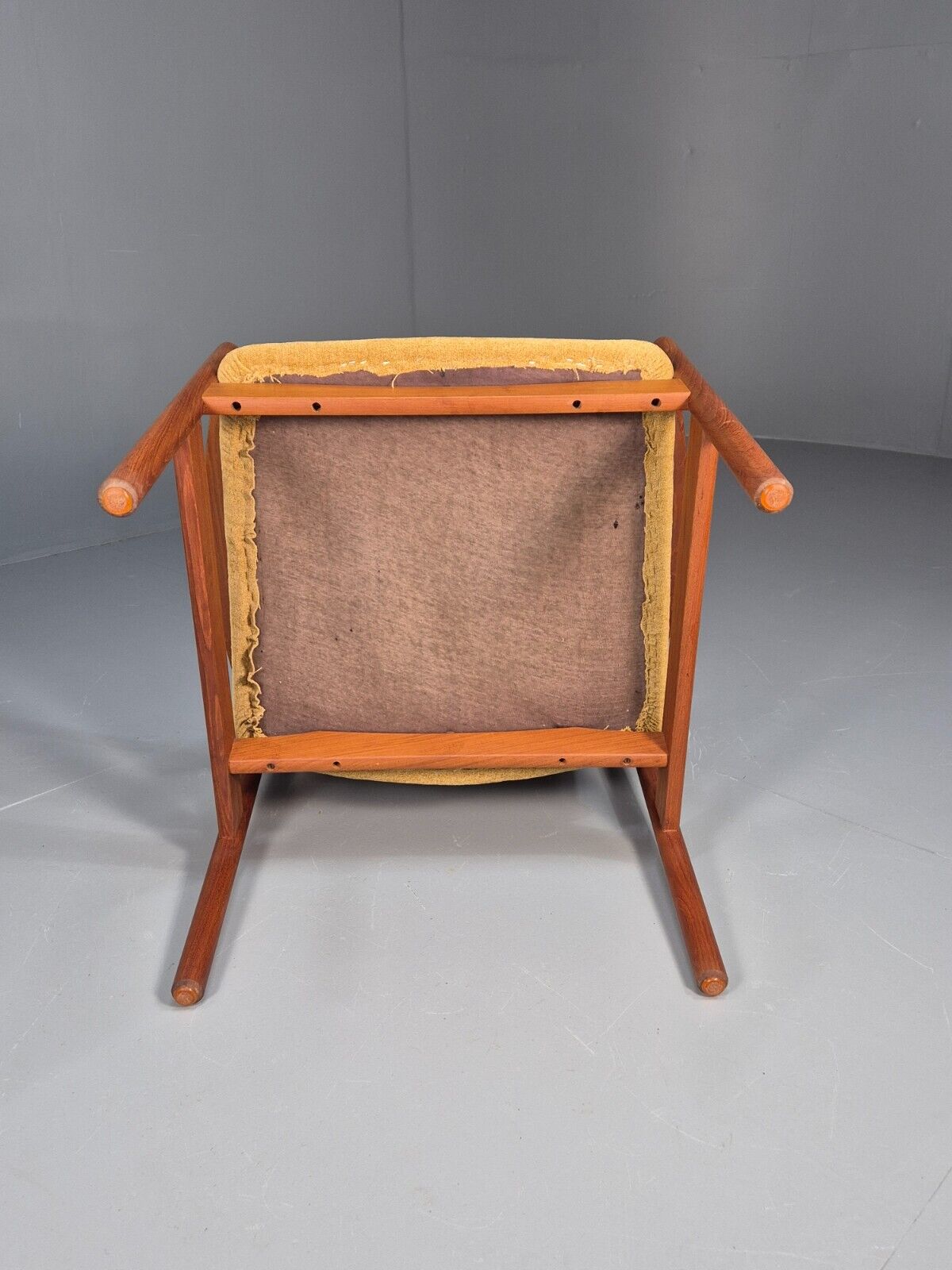Vintage Danish Lounge Chair Yellow Cotton Teak 1960s Retro MCM EB8762 MNOR - UKDK FURNITURE