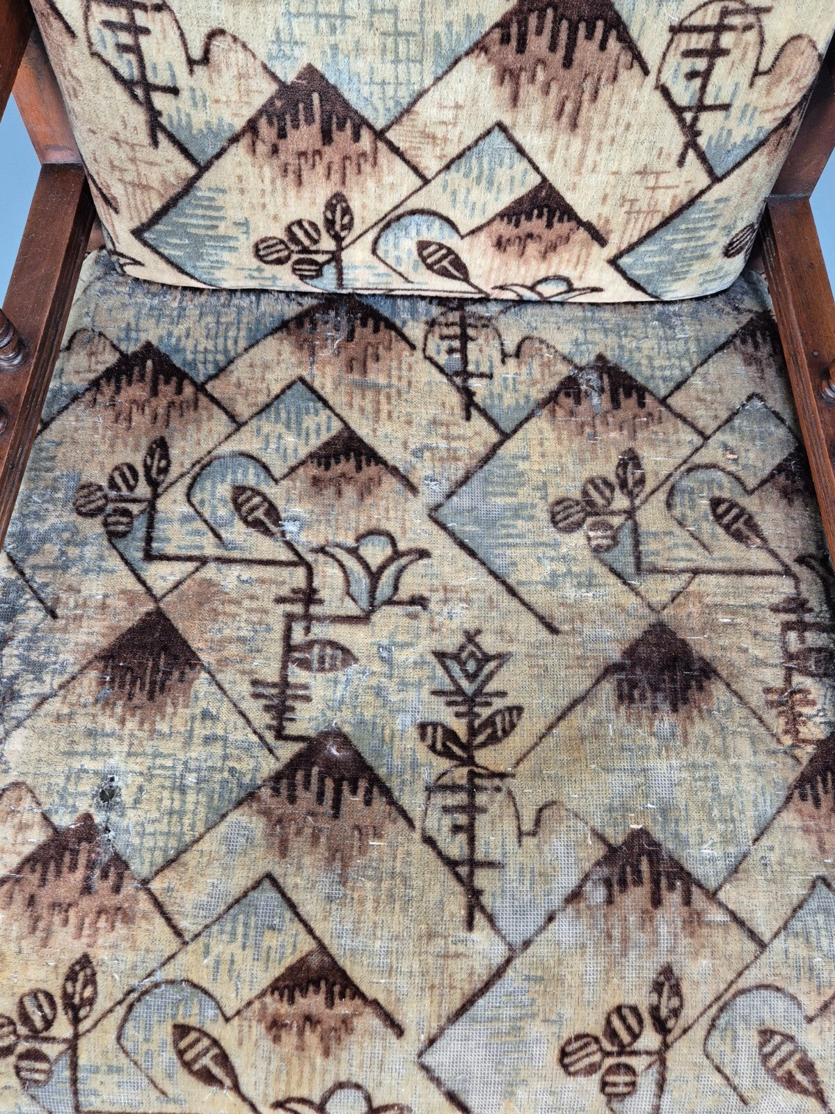 Antique Mahogany Library Chair Beige Geometric Fabric Edwardian EB9703 VCAR - UKDK FURNITURE