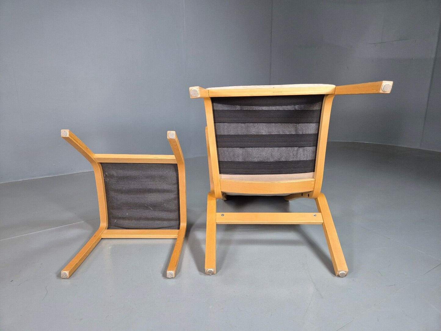 Vintage Danish Lounge Chair Footstool Faux Suede Bentwood MCM Retro EB7396 MNOR - UKDK FURNITURE