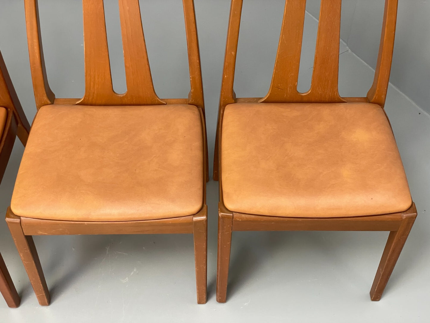 Vintage Nathan Tan Dining Chairs Set Of 4 Vinyl Mahogany 1970s EB9728 MDIN - UKDK FURNITURE