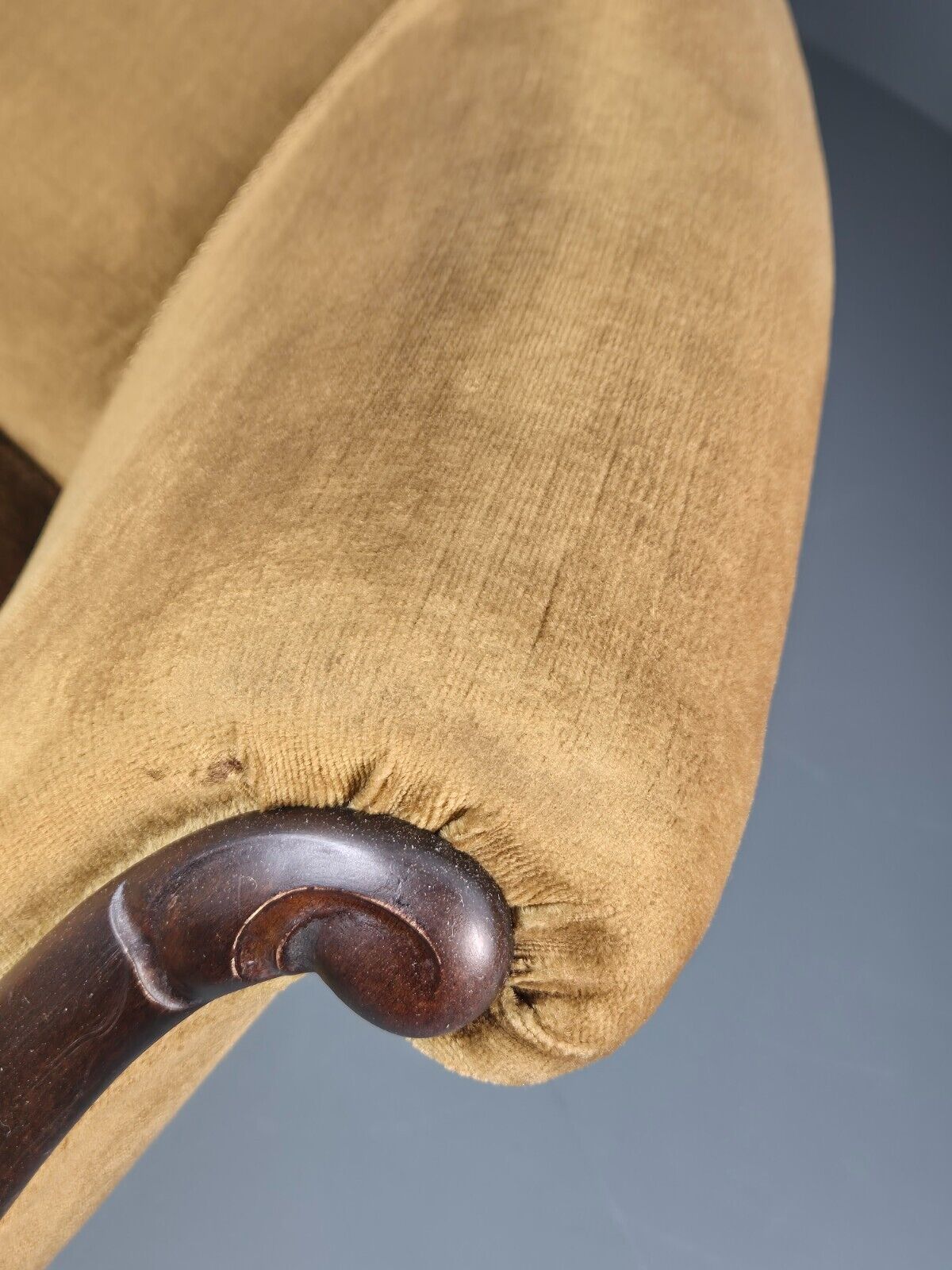 Vintage Danish Deco Era Tub Chair Gold Velour Mahogany 1930s EB9051 VCLO - UKDK FURNITURE