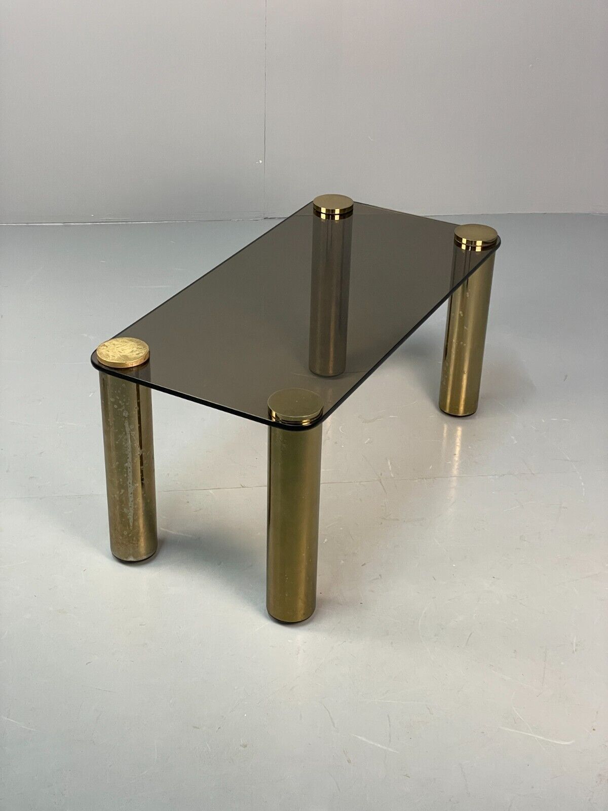 Vintage Rectangular Coffee Table Brass & Smoked Glass Zanuso Style EB8687 MWOO - UKDK FURNITURE