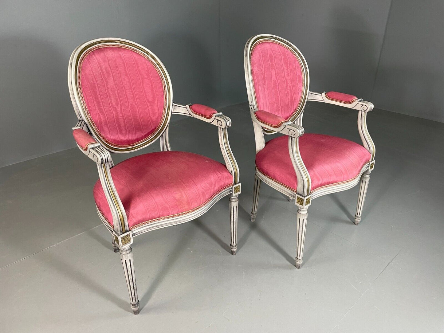 2 Vintage Danish Fauteuils Pink Blue Louis XIV Antique Style EB6755 VCLO - UKDK FURNITURE