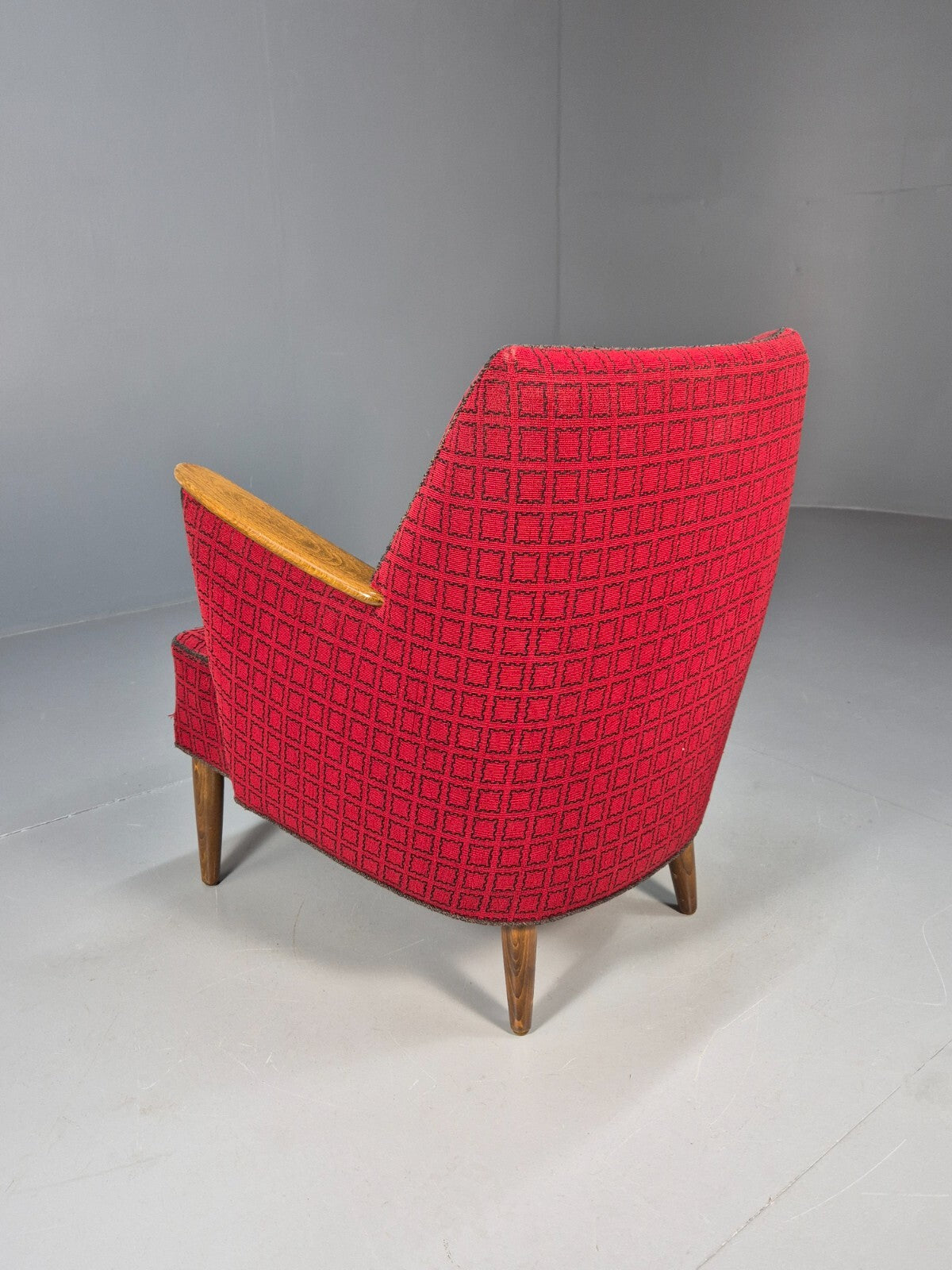 Vintage Danish 1950s Tub Chair Teak Arms Original Cloth Retro MCM EB9624 MNOR - UKDK FURNITURE