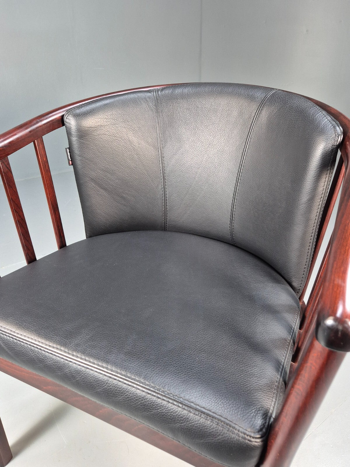 Vintage Danish Skalma Tub Chair Black Leather Curved Rail Back 1980s EB9315 MNOR - UKDK FURNITURE
