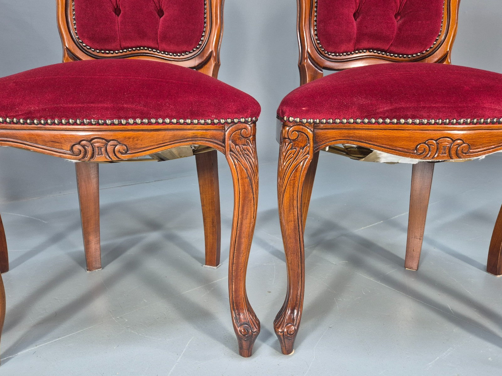 4 Rococo Saloon Chairs Vintage Reproductions Red Velour 1980s EB10691 VDIN9