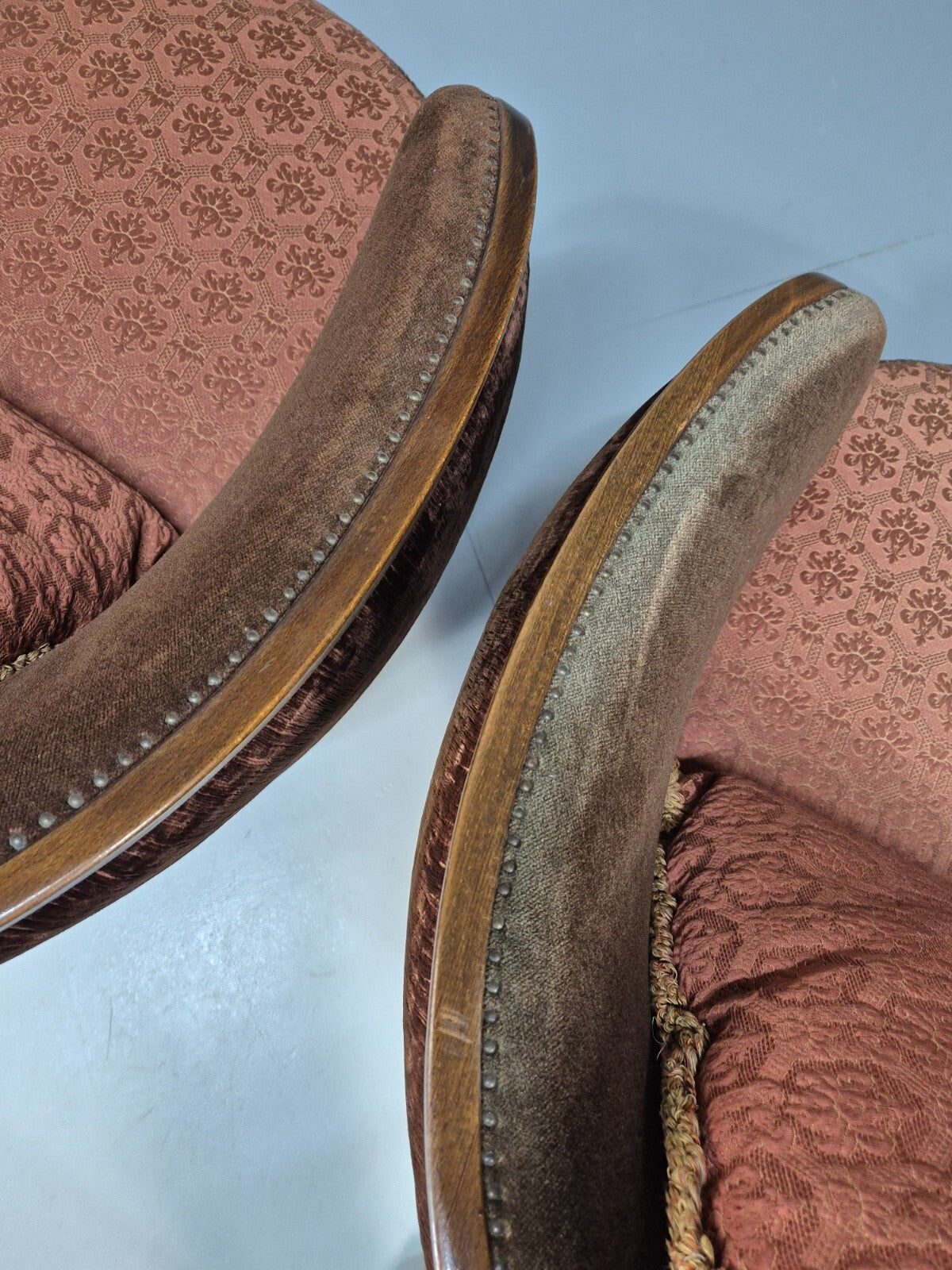 2 Vintage Art Deco Danish Tub Lounge Chairs Damask and Velvet 1940s EB9004 VCLO - UKDK FURNITURE