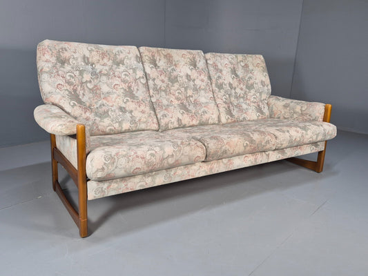 Vintage 1970s Wood Frame 3 Seat Sofa Floral Cotton Upholstery Retro EB9474 M3SS - UKDK FURNITURE