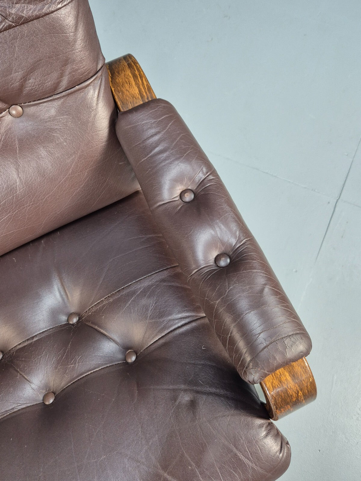 Vintage Danish Brown Leather and Vinyl Chair Bentwood Retro MCM EB9280 MNOR - UKDK FURNITURE