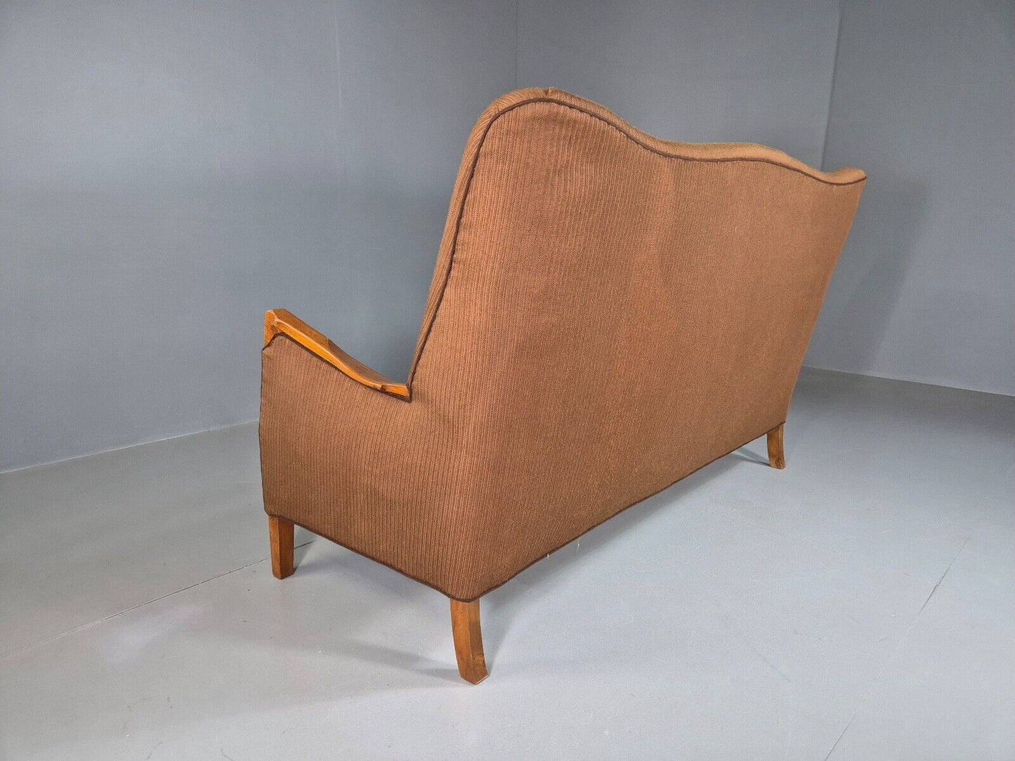 Vintage Danish 3 Seat Sofa Brown Wool High Back 1950s Retro MCM EB7504 M3SS - UKDK FURNITURE