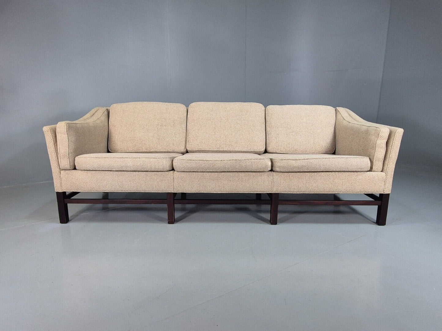 Vintage Danish 3 Seat Sofa Beige Wool Legged Frame 1980s Retro MCM EB7792 M3SS - UKDK FURNITURE
